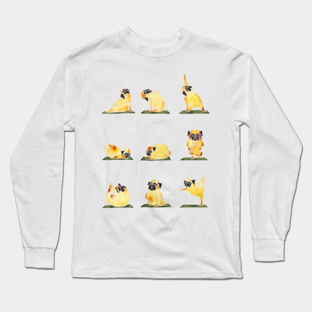 PUG YOGA WATERCOLOR Long Sleeve T-Shirt by huebucket